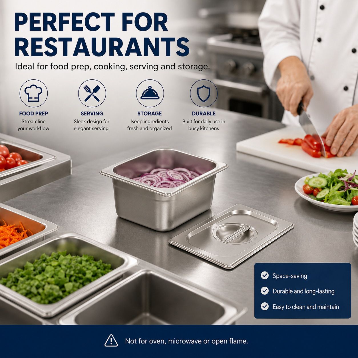Commercial Stainless Steel GN 1/6 100mm Deep Gastronorm Bain Marie Buffet Steam Table Food Pan with Lid