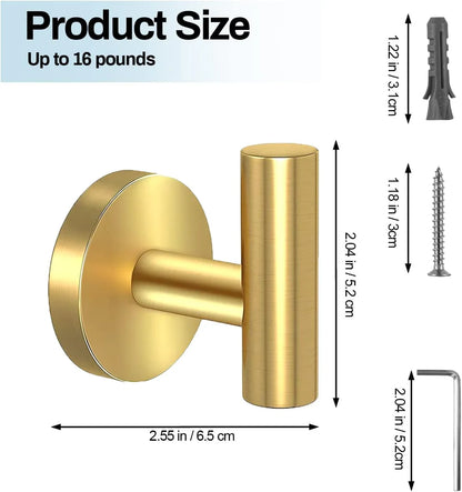 2 Pcs Wall Mount Bathroom Towel Hooks Holder Cloth Hanger Hook Kitchen Door Hanger Gold - Mekamart Australia