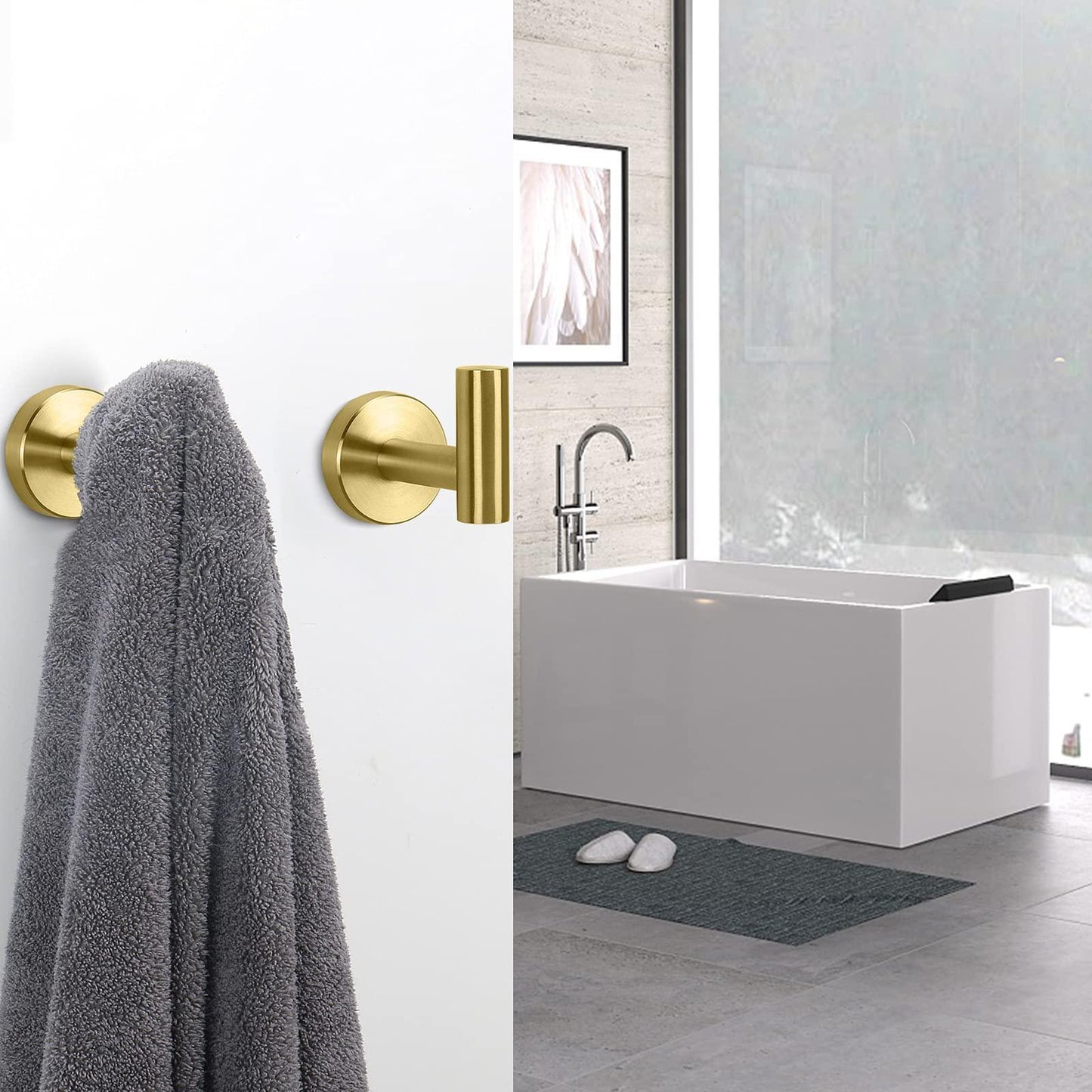 2 Pcs Wall Mount Bathroom Towel Hooks Holder Cloth Hanger Hook Kitchen Door Hanger Gold - Mekamart Australia