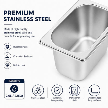 Commercial Stainless Steel GN 1/9 100mm Deep Gastronorm Bain Marie Buffet Steam Table Food Pan with Lid