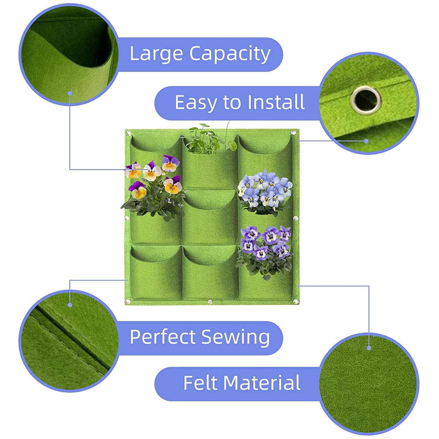 9 Pockets Wall Hanging Planter Planting Grow Bag Vertical Garden Vegetable Flower Green - Mekamart Australia