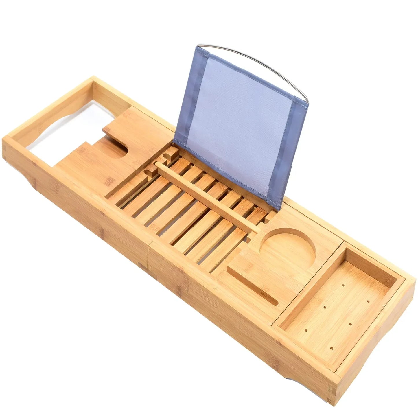 Bamboo Bathtub Bath tub Tray Table Caddy Tray Cellphone,Book,Tray Wineglass Holder - Mekamart Australia