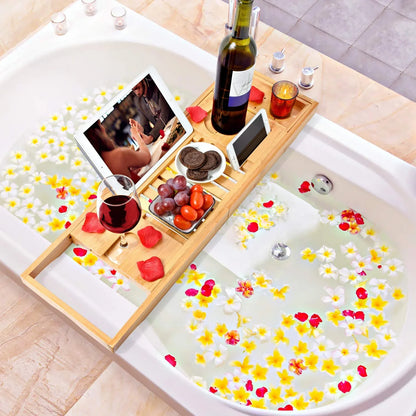 Bamboo Bathtub Bath tub Tray Table Caddy Tray Cellphone,Book,Tray Wineglass Holder - Mekamart Australia
