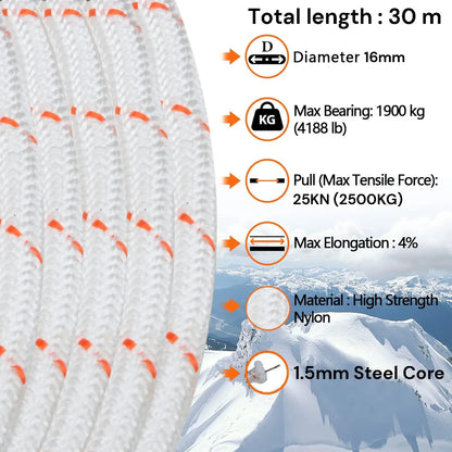 16mm 30m Safety Climbing Rope Nylon Rock Static Outdoor Boat Anchor Marine Rope Dock Lines Rope - Mekamart Australia