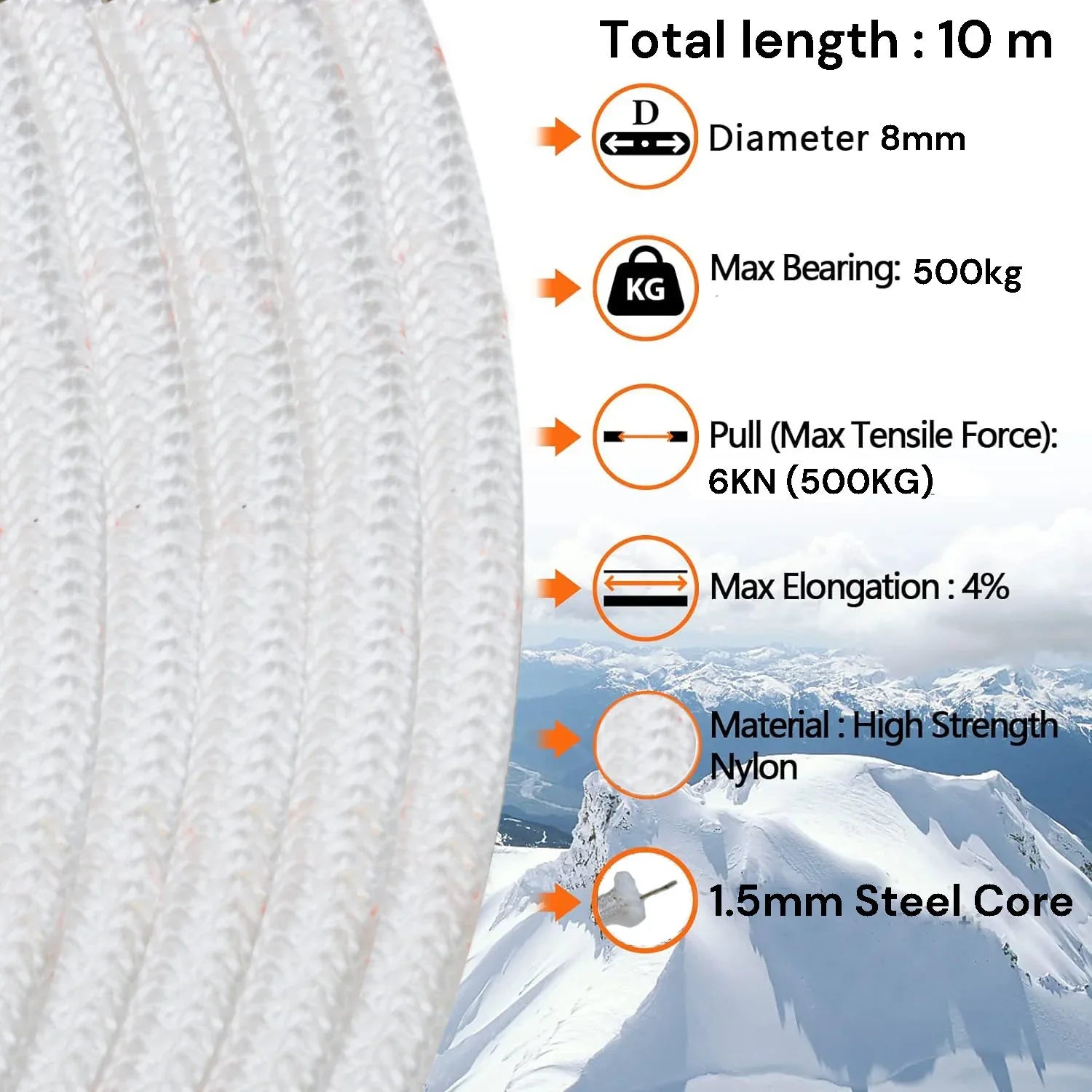 8mm 10m Safety Climbing Rope Nylon Rock Static Outdoor Boat Anchor Marine Rope Dock Lines Rope - Mekamart Australia