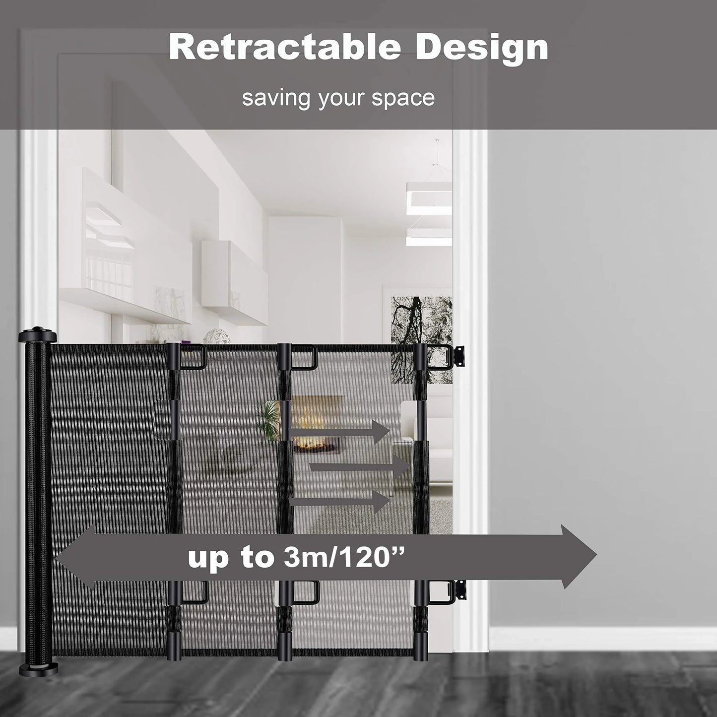 Retractable 3M Doorways Hallways Stairs Baby Gate Dog Pet Gate Indoor Outdoor Safety Gates - Mekamart Australia