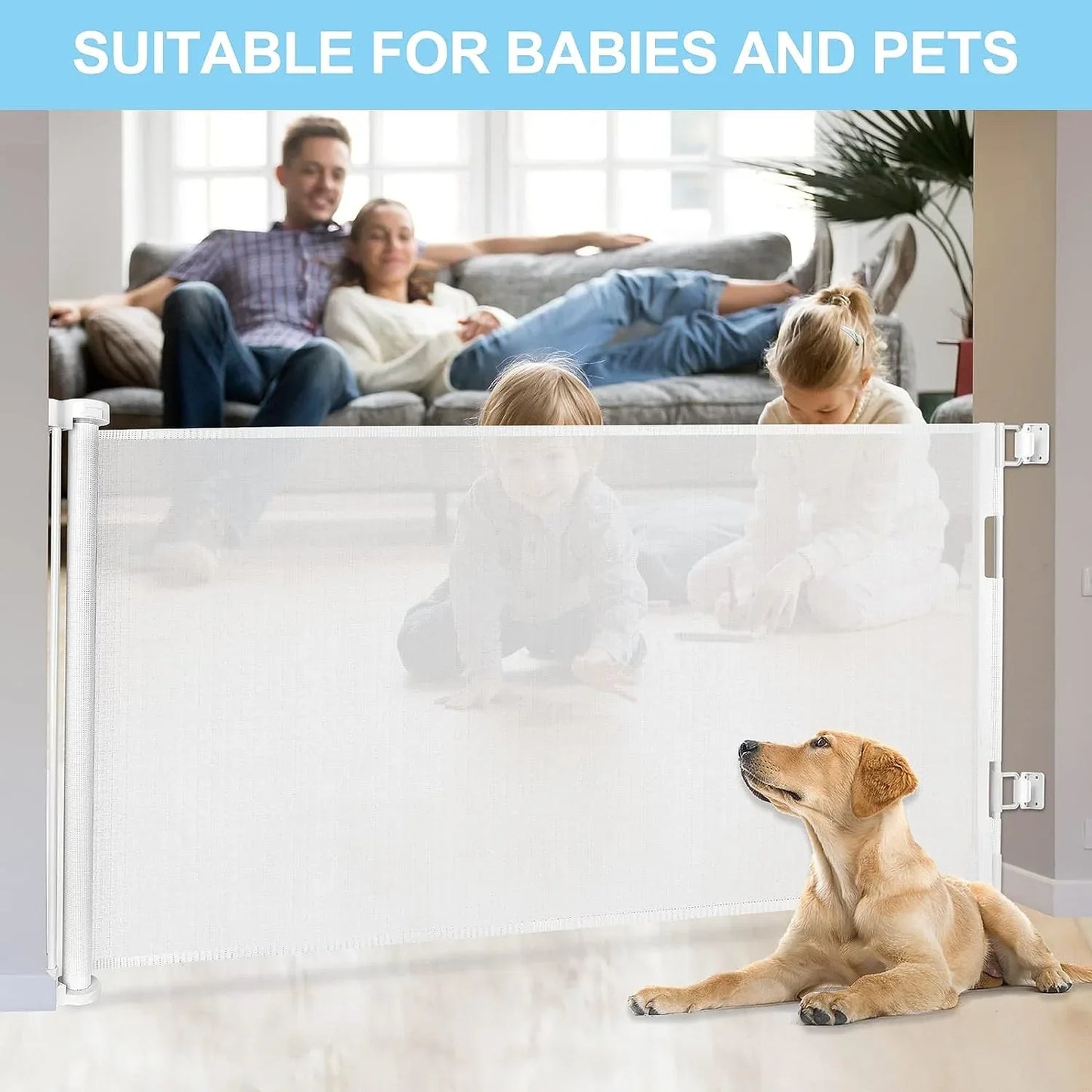 Retractable 1.5M Doorways Hallways Stairs Baby Gate Dog Pet Gate Indoor Outdoor Safety Gates White - Mekamart Australia