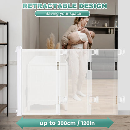 Retractable 3M Doorways Hallways Stairs Baby Gate Dog Pet Gate Indoor Outdoor Safety Gates White - Mekamart Australia