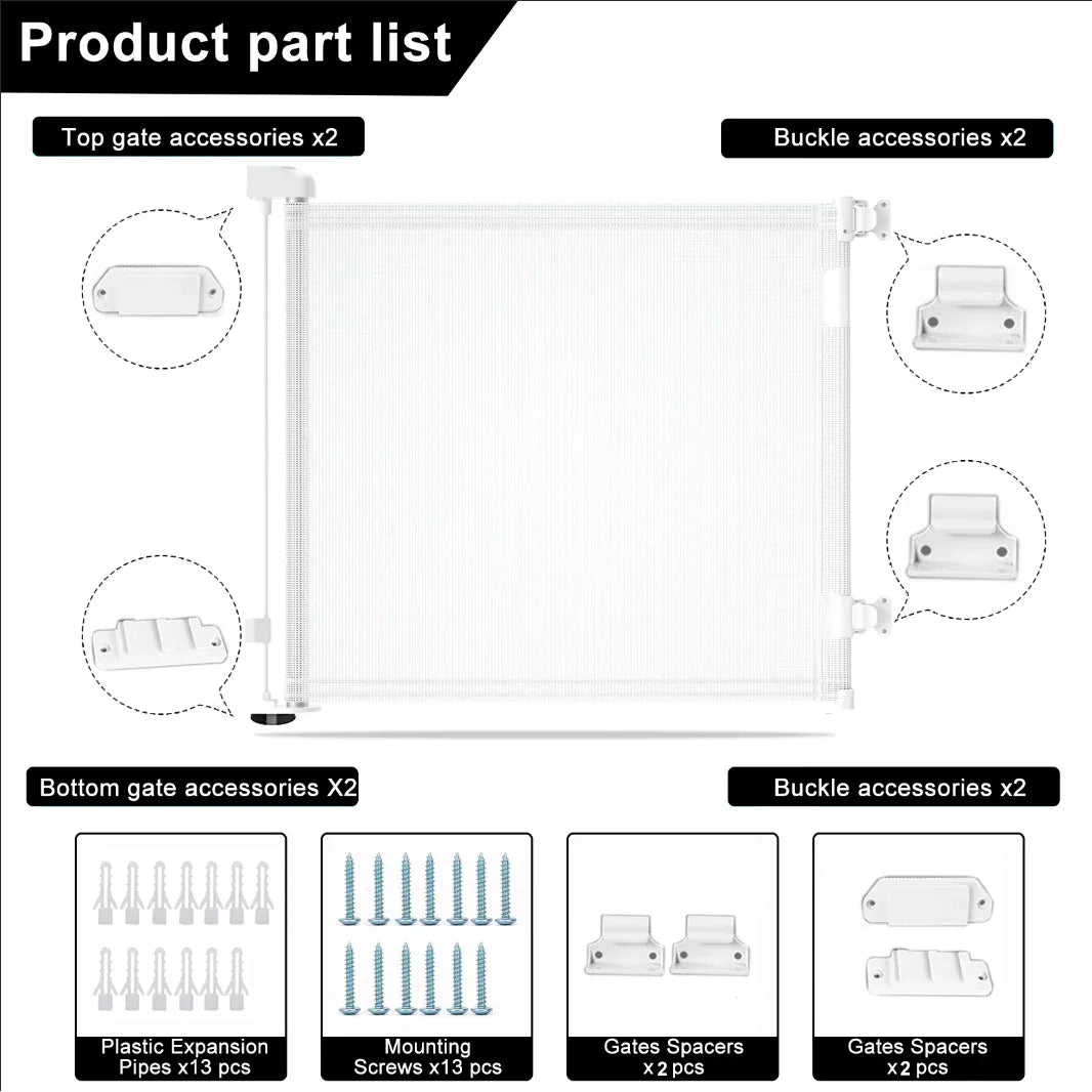 Retractable 3M Doorways Hallways Stairs Baby Gate Dog Pet Gate Indoor Outdoor Safety Gates White - Mekamart Australia