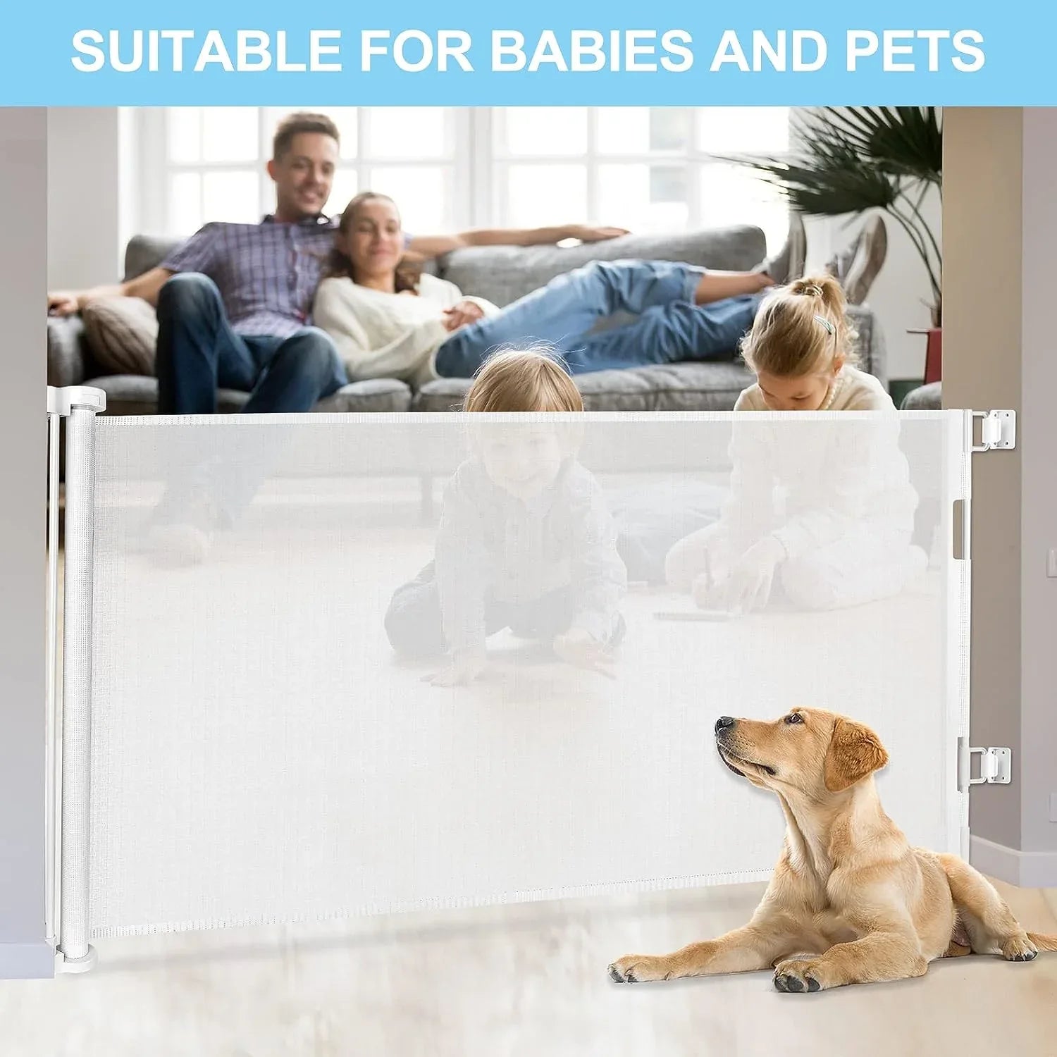 Retractable 3M Doorways Hallways Stairs Baby Gate Dog Pet Gate Indoor Outdoor Safety Gates White - Mekamart Australia