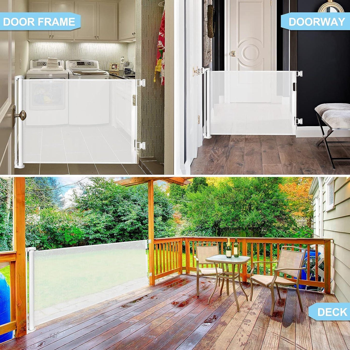 Retractable 3M Doorways Hallways Stairs Baby Gate Dog Pet Gate Indoor Outdoor Safety Gates White - Mekamart Australia
