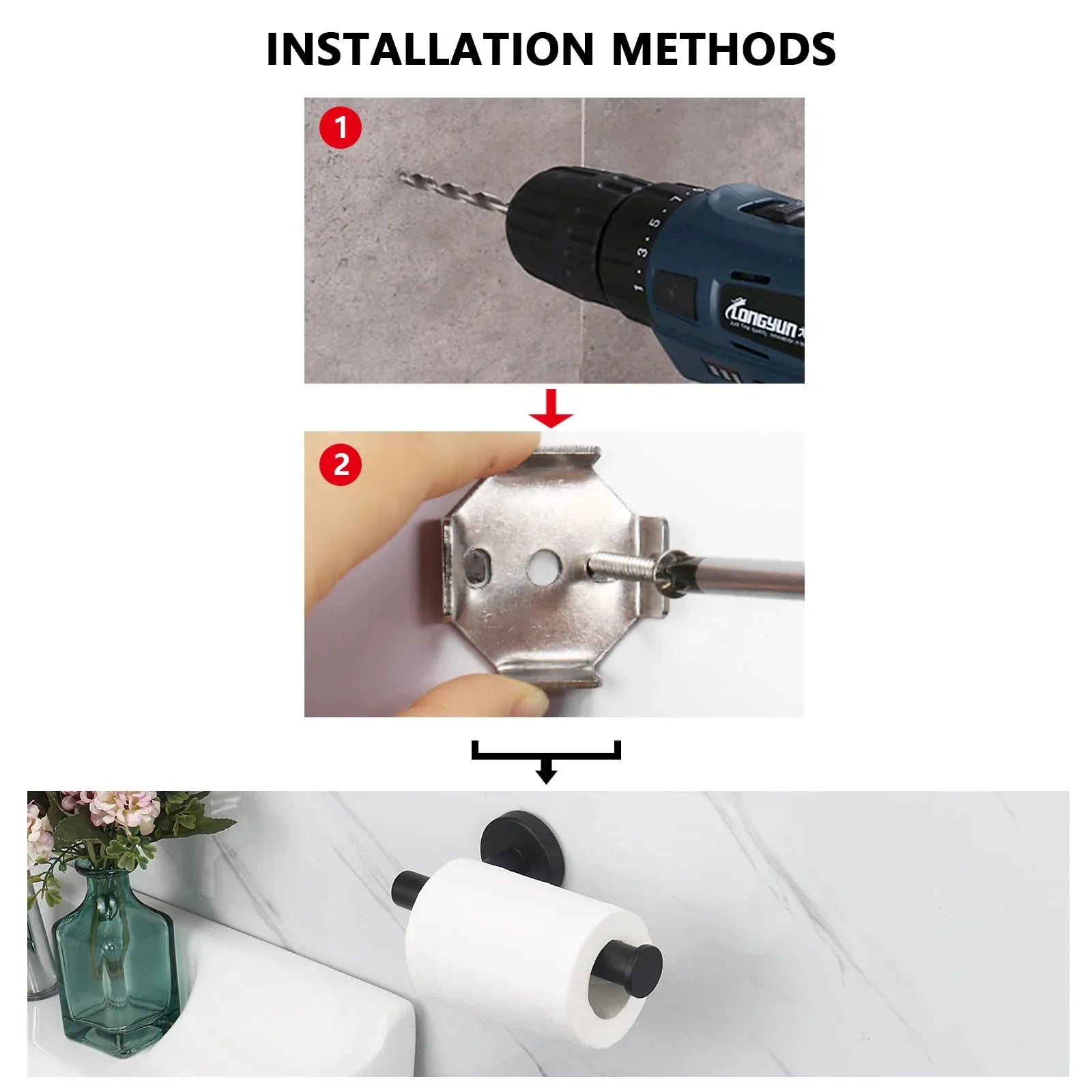 Toilet Paper Holder Black Wall Mount Bathroom Paper Roll Holder Roll Holder 304 - Mekamart Australia