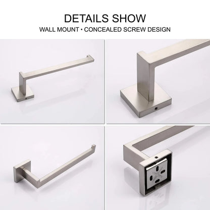 Square Hand Towel Holder Ring Wall Mounted Modern Towel Bar Bathroom Kitchen - Mekamart Australia