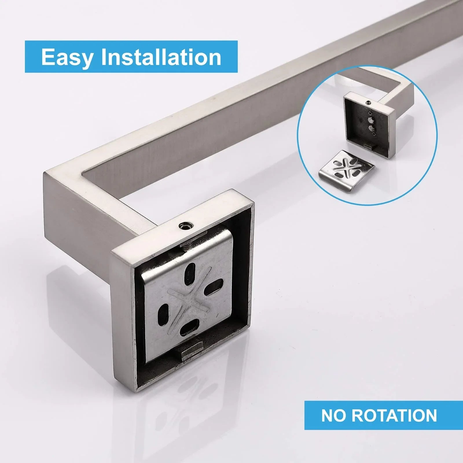 Square Hand Towel Holder Ring Wall Mounted Modern Towel Bar Bathroom Kitchen - Mekamart Australia
