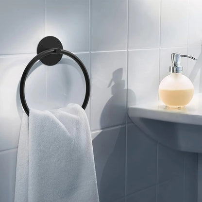 Bathroom Towel Ring Bathroom Towel Rack Adhesive Hand Towels Holder Towel Hanger Round Black - Mekamart Australia