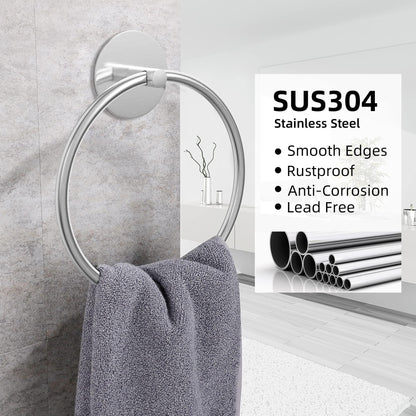 Bathroom Towel Ring Bathroom Towel Rack Adhesive Hand Towels Holder Towel Hanger Round Silver - Mekamart Australia