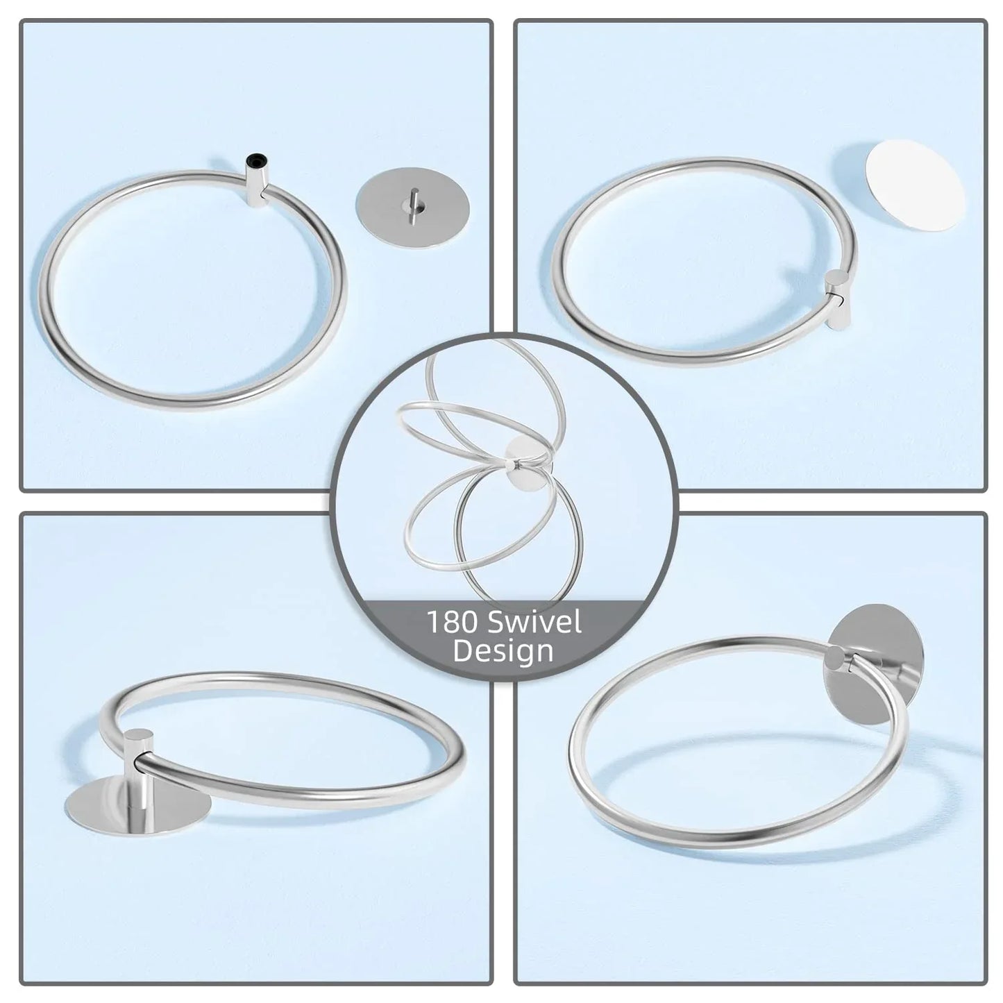 Bathroom Towel Ring Bathroom Towel Rack Adhesive Hand Towels Holder Towel Hanger Round Silver - Mekamart Australia