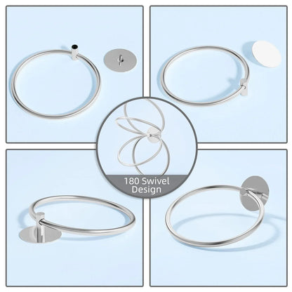 Bathroom Towel Ring Bathroom Towel Rack Adhesive Hand Towels Holder Towel Hanger Round Silver - Mekamart Australia