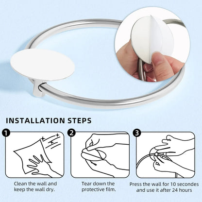 Bathroom Towel Ring Bathroom Towel Rack Adhesive Hand Towels Holder Towel Hanger Round Silver - Mekamart Australia