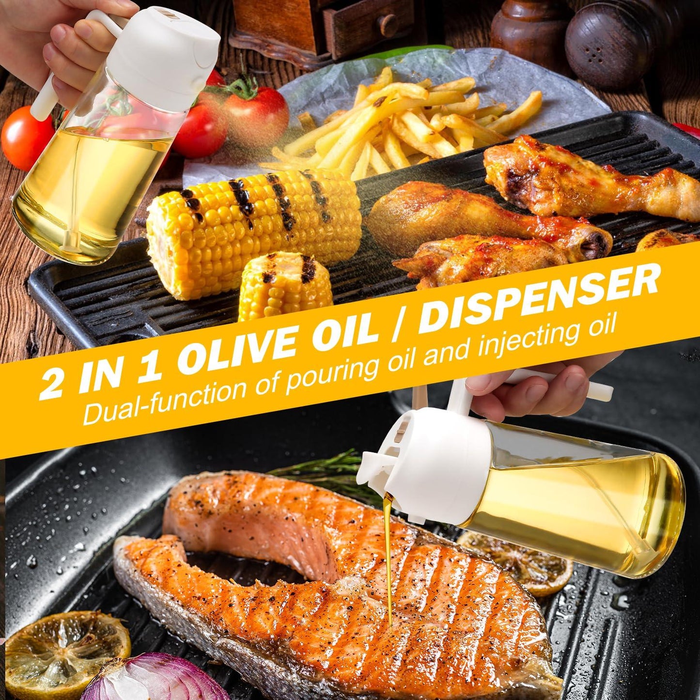 600ml 2 in 1 Glass Oil Sprayer Dispenser Kitchen Sprayz Cooking Baking Oil Bottle BBQ Spray White - Mekamart Australia