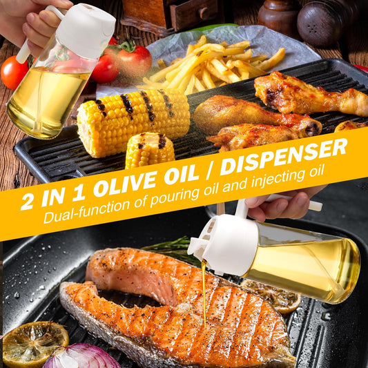 600ml 2 in 1 Glass Oil Sprayer Dispenser Kitchen Sprayz Cooking Baking Oil Bottle BBQ Spray White - Mekamart Australia