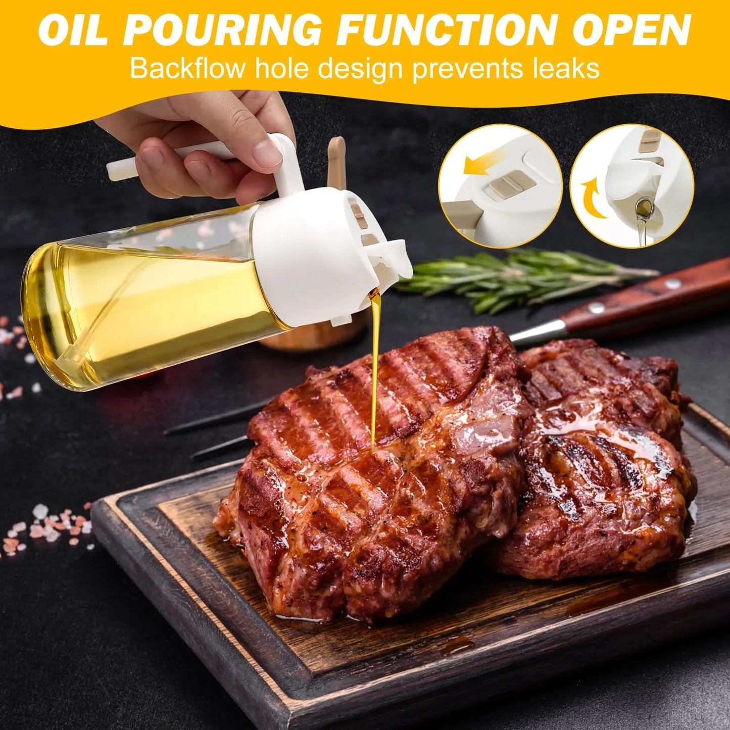 600ml 2 in 1 Glass Oil Sprayer Dispenser Kitchen Sprayz Cooking Baking Oil Bottle BBQ Spray White - Mekamart Australia