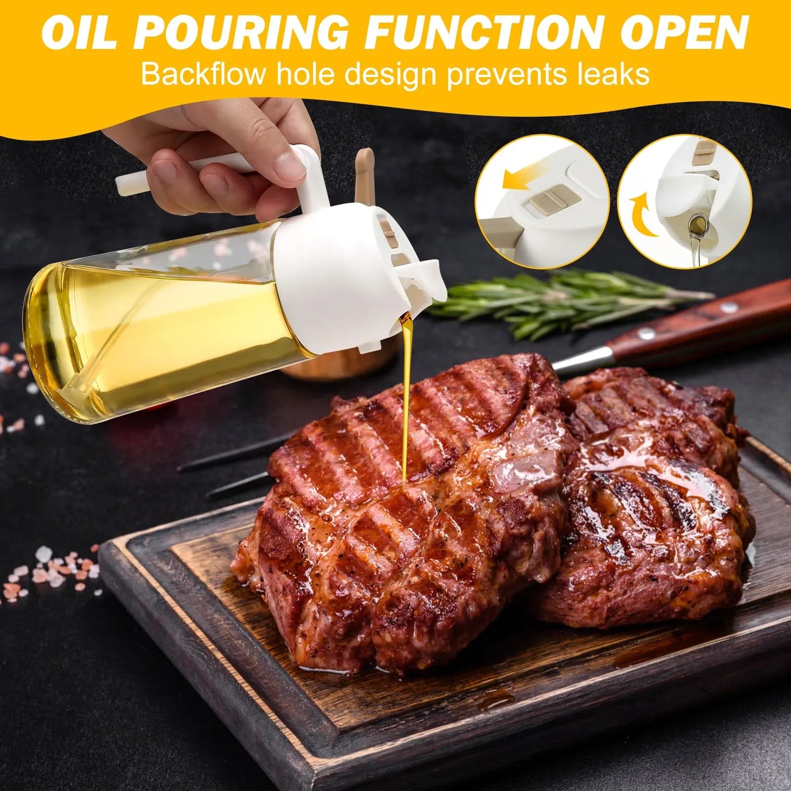 600ml 2 in 1 Glass Oil Sprayer Dispenser Kitchen Sprayz Cooking Baking Oil Bottle BBQ Spray White - Mekamart Australia