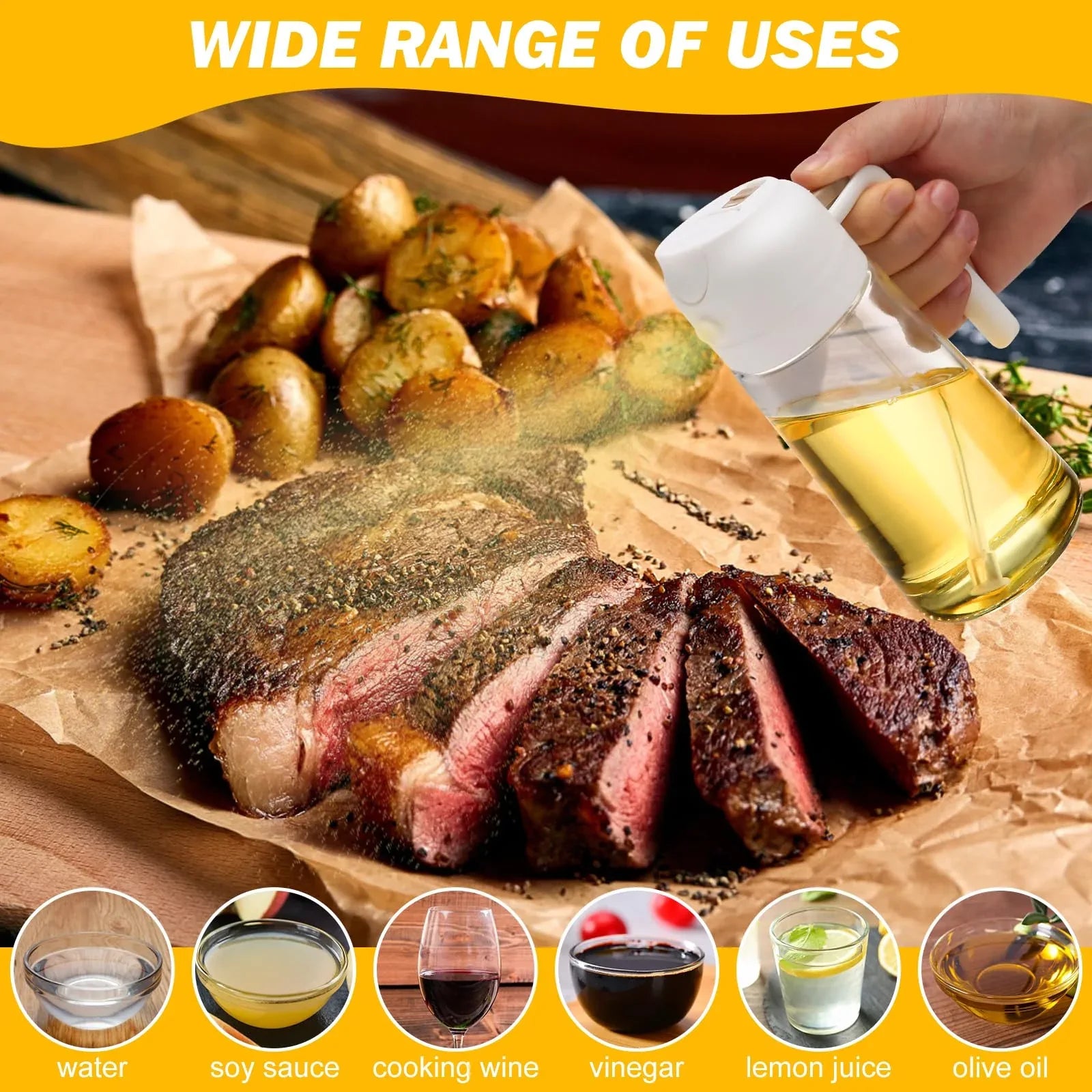 600ml 2 in 1 Glass Oil Sprayer Dispenser Kitchen Sprayz Cooking Baking Oil Bottle BBQ Spray White - Mekamart Australia