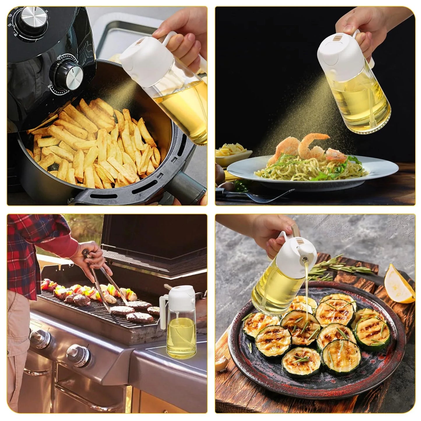600ml 2 in 1 Glass Oil Sprayer Dispenser Kitchen Sprayz Cooking Baking Oil Bottle BBQ Spray White - Mekamart Australia