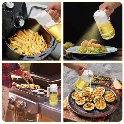 600ml 2 in 1 Glass Oil Sprayer Dispenser Kitchen Sprayz Cooking Baking Oil Bottle BBQ Spray White - Mekamart Australia