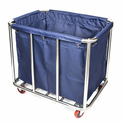 Commercial Laundry Trolley 90x65x80cm Large Capacity Linen Cart with 2 Swivel & 2 Fixed Wheels Navy