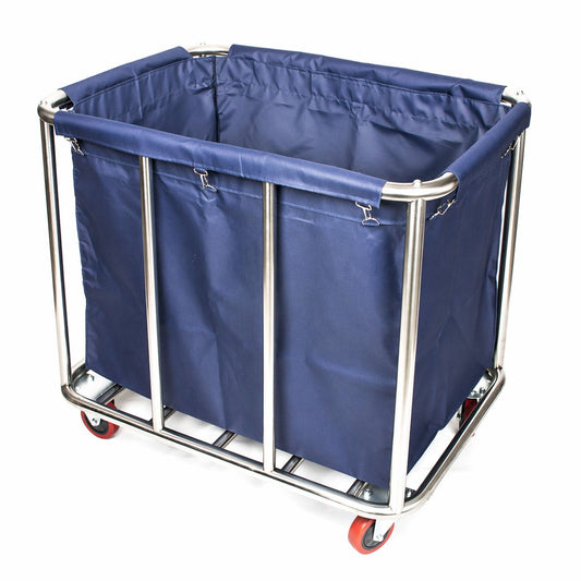 Commercial Laundry Trolley 90x65x80cm Large Capacity Linen Cart with 2 Swivel & 2 Fixed Wheels Navy