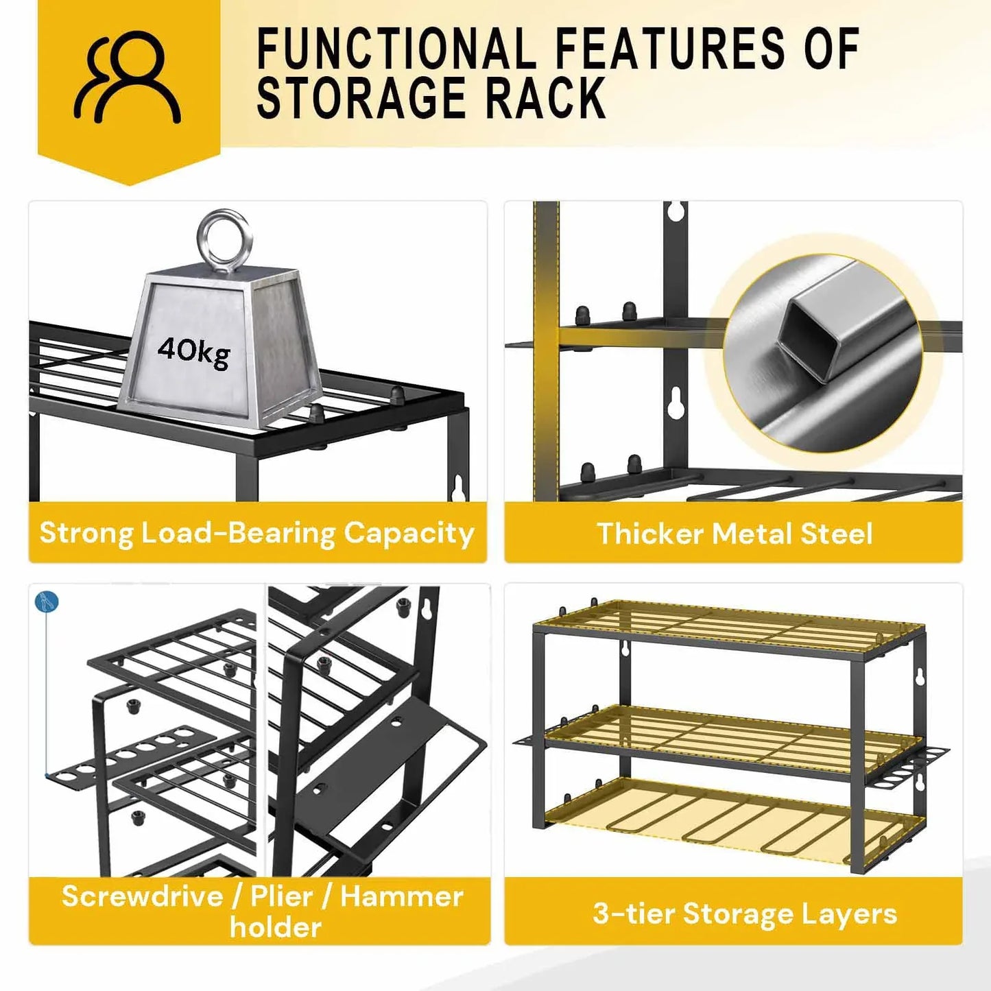 40cm Power Tool Organizer 4 Layers Garage Tool Storage Rack Workshop Tool Shelf Drill Pliers Hammer Rack - Mekamart Australia