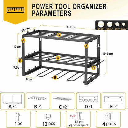 40cm Power Tool Organizer 4 Layers Garage Tool Storage Rack Workshop Tool Shelf Drill Pliers Hammer Rack - Mekamart Australia