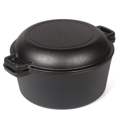 26cm 2-in-1 Cast Iron Dutch Oven & Skillet Set Pre-Seasoned Dual-Use Pot with Lid Fry Pan, Durable & Versatile Cookware - Mekamart Australia