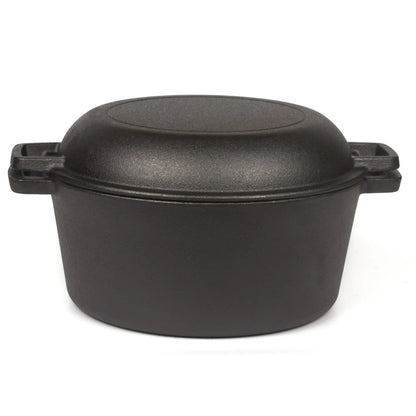 26cm 2-in-1 Cast Iron Dutch Oven & Skillet Set Pre-Seasoned Dual-Use Pot with Lid Fry Pan, Durable & Versatile Cookware - Mekamart Australia