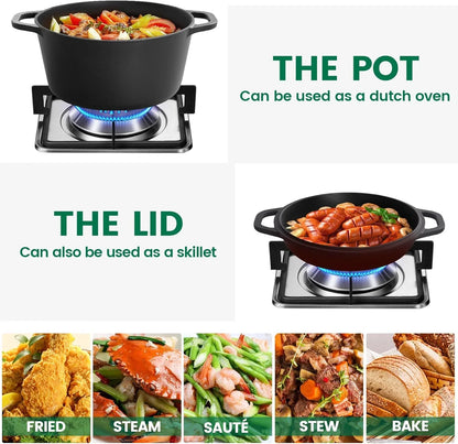26cm 2-in-1 Cast Iron Dutch Oven & Skillet Set Pre-Seasoned Dual-Use Pot with Lid Fry Pan, Durable & Versatile Cookware - Mekamart Australia