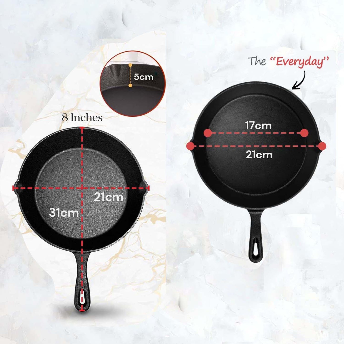 8inch 21cm Cast Iron Skillet Cookware Chef Quality Pre-Seasoned Pan Pans - Mekamart Australia