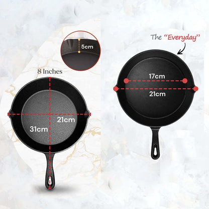 8inch 21cm Cast Iron Skillet Cookware Chef Quality Pre-Seasoned Pan Pans - Mekamart Australia