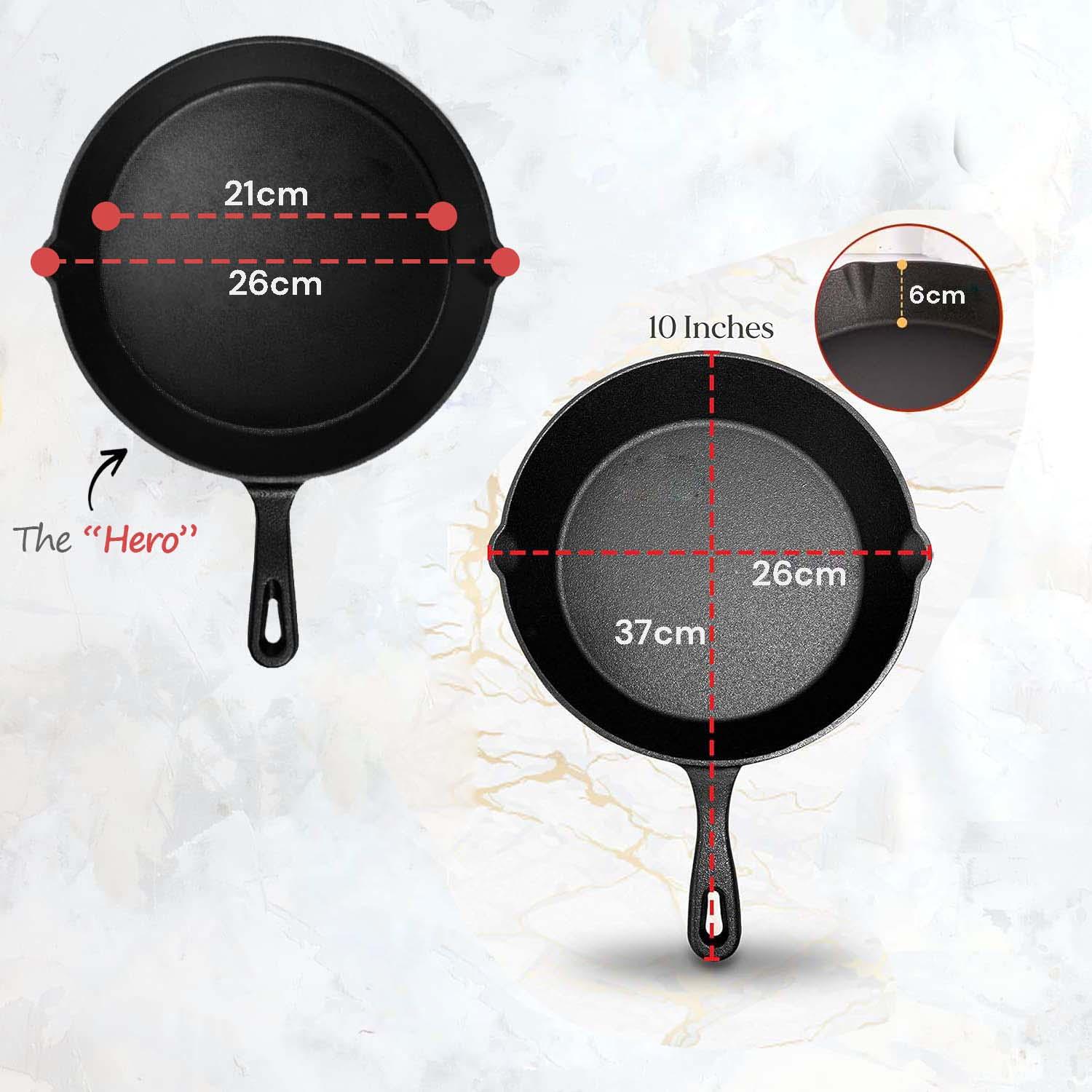 10inch 26cm Cast Iron Skillet Cookware Chef Quality Pre-Seasoned Pan Pans - Mekamart Australia