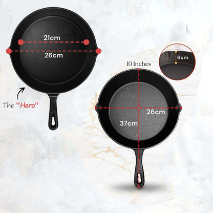 10inch 26cm Cast Iron Skillet Cookware Chef Quality Pre-Seasoned Pan Pans - Mekamart Australia