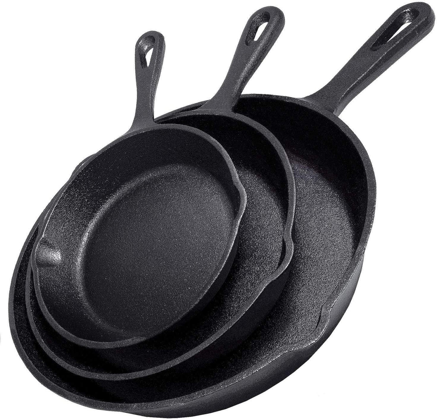 Cast Iron Skillet Cookware 3-Piece Set Chef Quality Pre-Seasoned Pan 10" 8" 6" Pans - Mekamart Australia