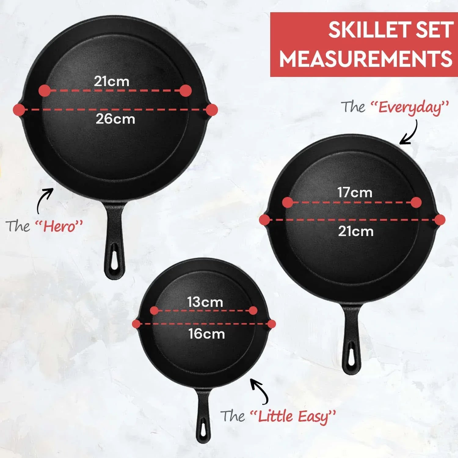 Cast Iron Skillet Cookware 3-Piece Set Chef Quality Pre-Seasoned Pan 10" 8" 6" Pans - Mekamart Australia