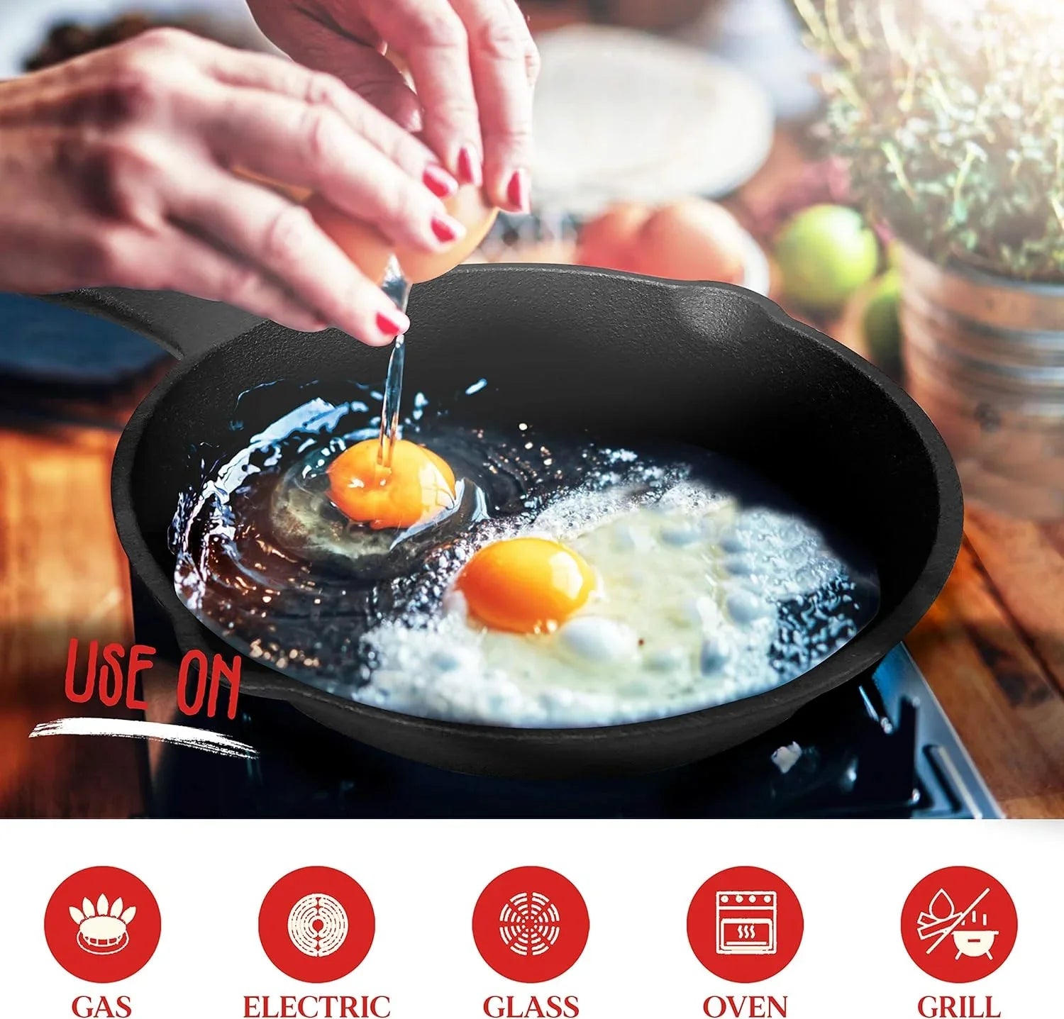Cast Iron Skillet Cookware 3-Piece Set Chef Quality Pre-Seasoned Pan 10" 8" 6" Pans - Mekamart Australia