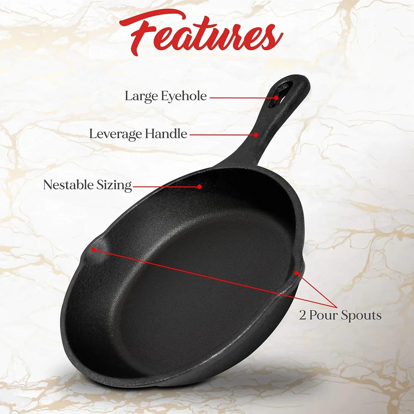 Cast Iron Skillet Cookware 3-Piece Set Chef Quality Pre-Seasoned Pan 10" 8" 6" Pans - Mekamart Australia