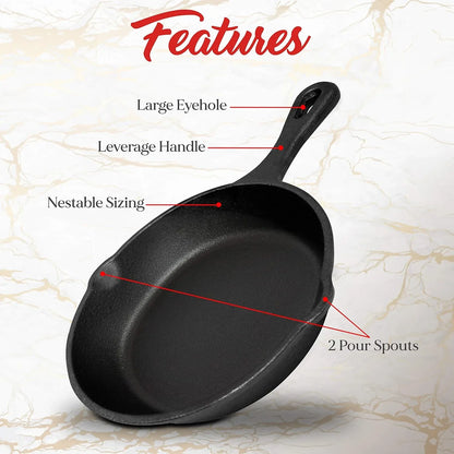 Cast Iron Skillet Cookware 3-Piece Set Chef Quality Pre-Seasoned Pan 10" 8" 6" Pans - Mekamart Australia
