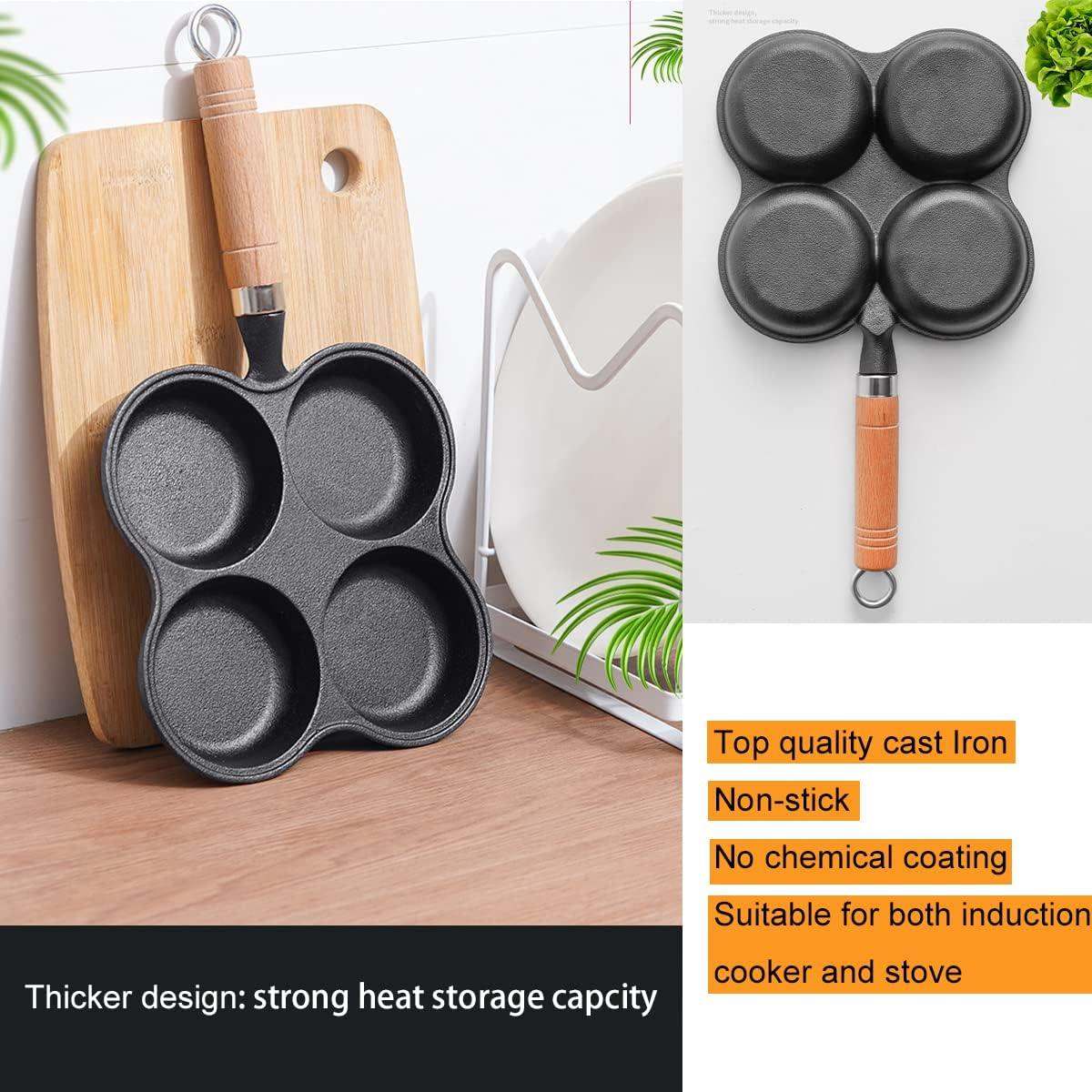 4 Cup Cast Iron Egg Frying Pan Divided Egg Skillet Pan Fried Egg Pan Cooker Pancake Egg Fryer - Mekamart Australia