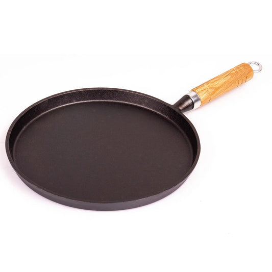Pre-Seasoned 26cm Cast Iron Fry Pan Cookware Heat-Resistant Wooden Handle - Mekamart Australia