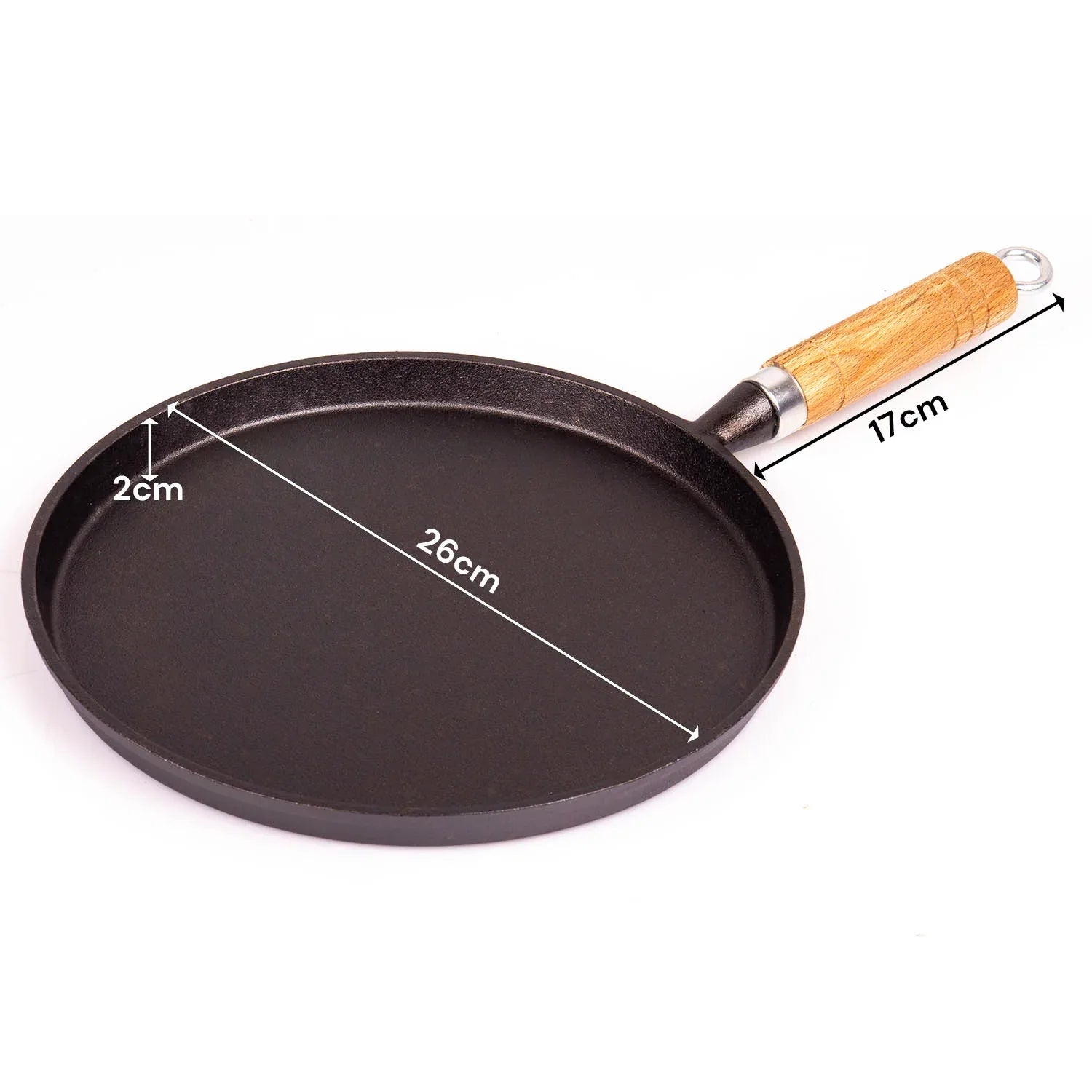 Pre-Seasoned 26cm Cast Iron Fry Pan Cookware Heat-Resistant Wooden Handle - Mekamart Australia