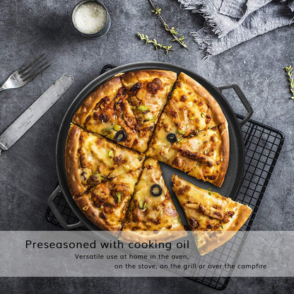 13.5" 35cm Pre-Seasoned Cast Iron Pizza Baking Pan Cooking Griddle Stove Oven Grill Campfire - Mekamart Australia